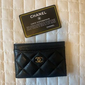 Chanel Black Quilted Caviar Classic Card Holder Gold Hardware,